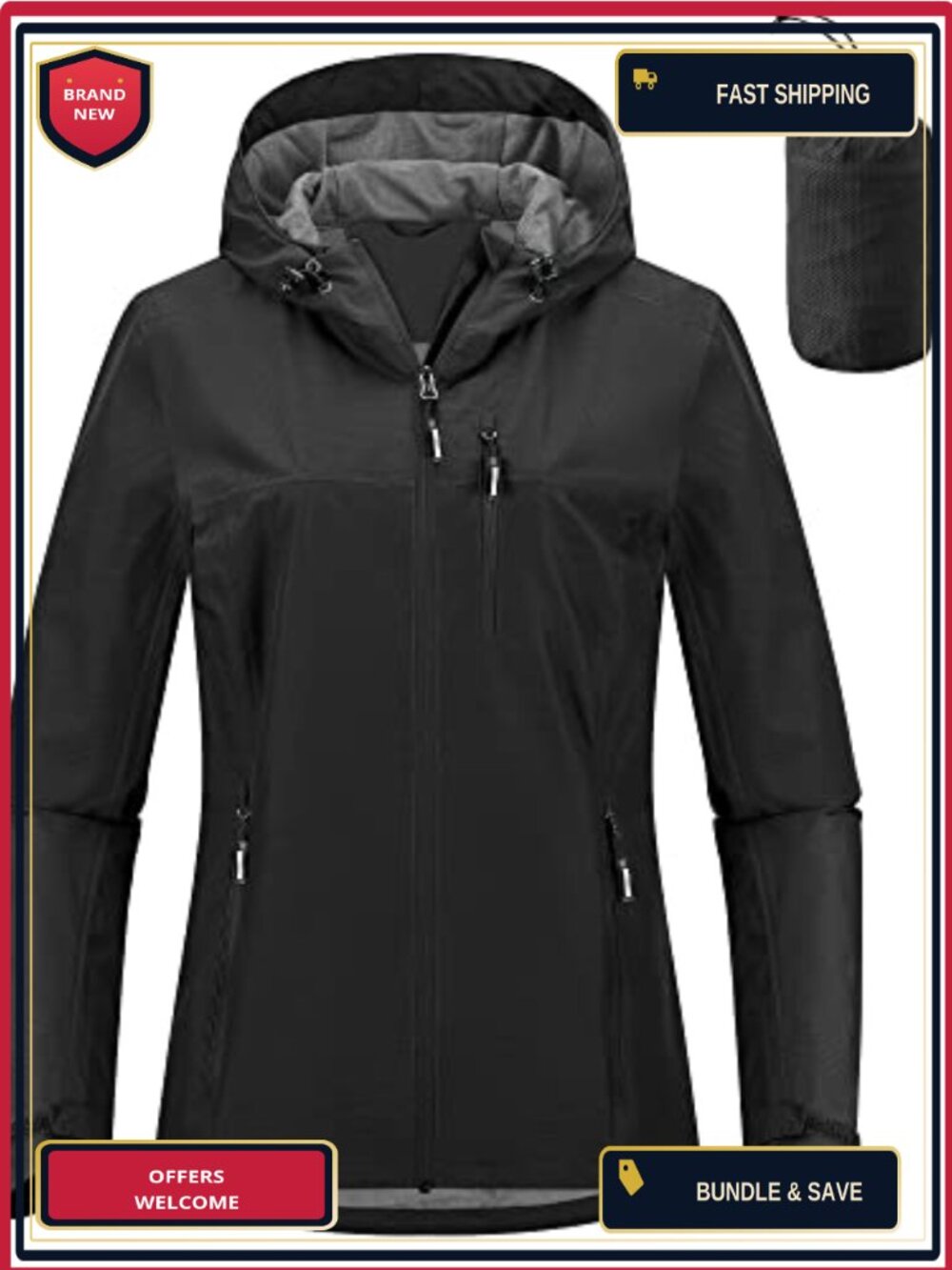 Waterproof Packable Rain Jacket Hooded Lightweight Cycling Raincoat